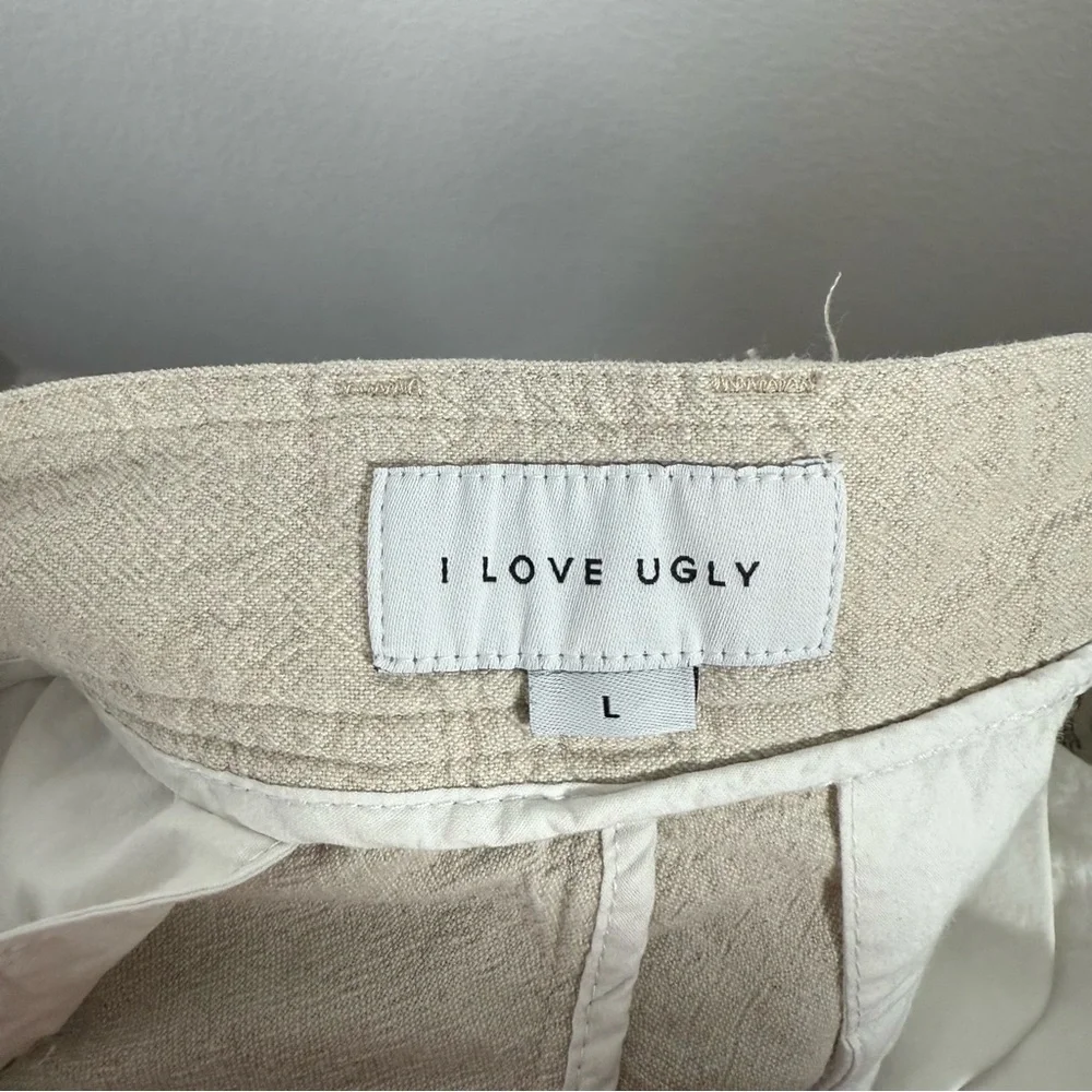 I Love Ugly Men’s Linen Slim Kobe Pants in Bone Beige Size L